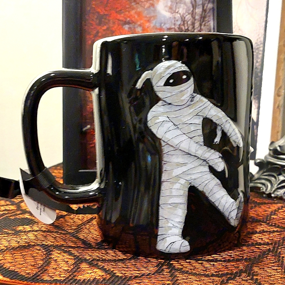 Rae Dunn "THAT'S A WRAP" Double Sided Black & White Mummy Glossy Finish Mug NWT